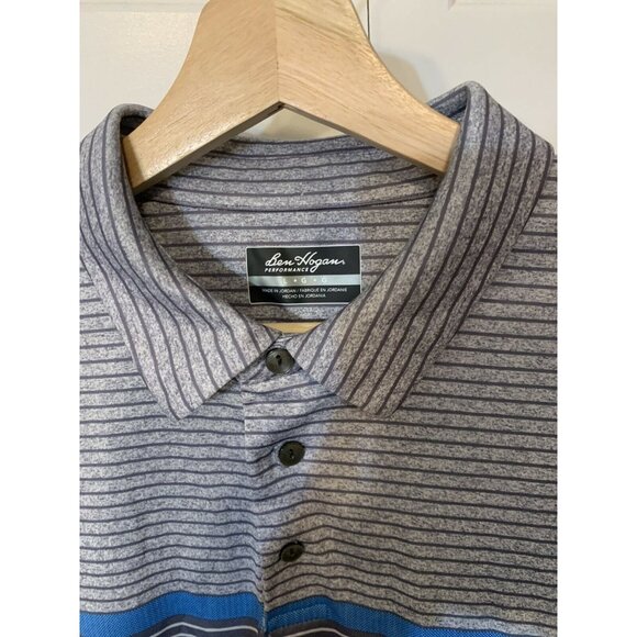 Ben Hogan Performance Polo Mens Casual Shirt White Short Sleeve‎ Sz L Gray Blue - Picture 2 of 8